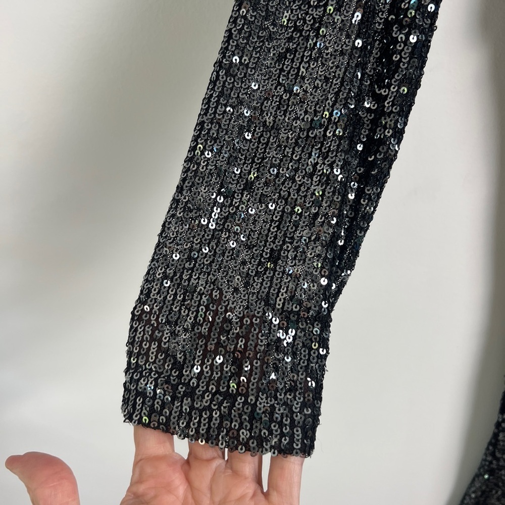 Free People Large Graphite Giselle Sequin Long Sleeve Ruched Skirt Mini Dress - Picture 11 of 15
